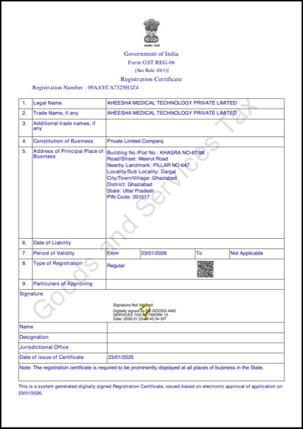 GST Registration — Uttar Pradesh, certificate number 09AAYCA7325H1Z4